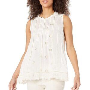 Johnny Was Nia Sleeveless Eyelet Embroidered Blouse Top Boho Ivory Viscose XS